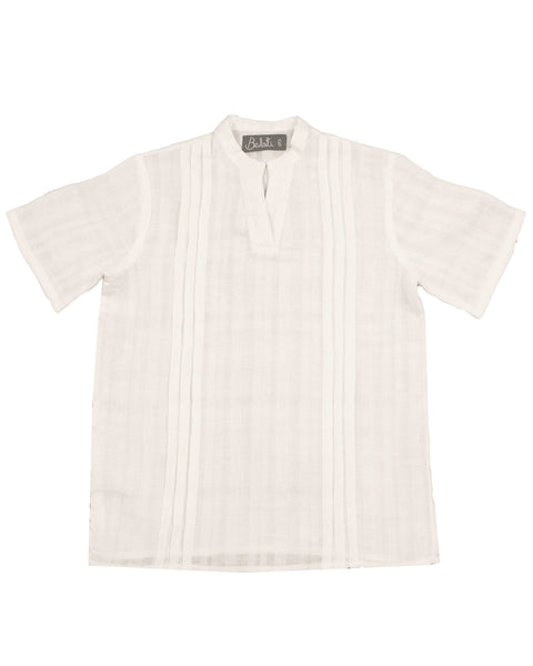 Belati White Knife Pleat V-neck Shirt