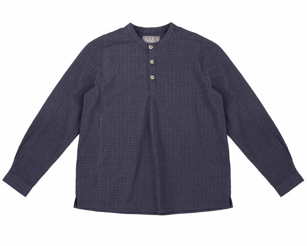 Belati Blue Small Plaid Mandarin Collar Shirt