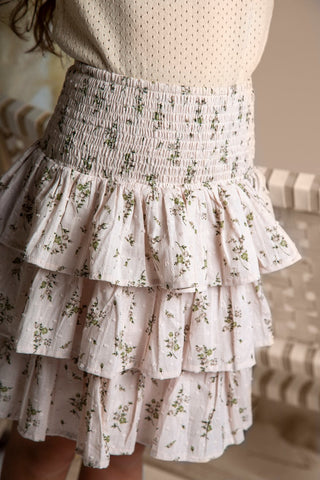 Belati Beige Floral Smocked Skirt