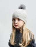 Belle Enfant Silver Grey Marl Fur Pompom Hat