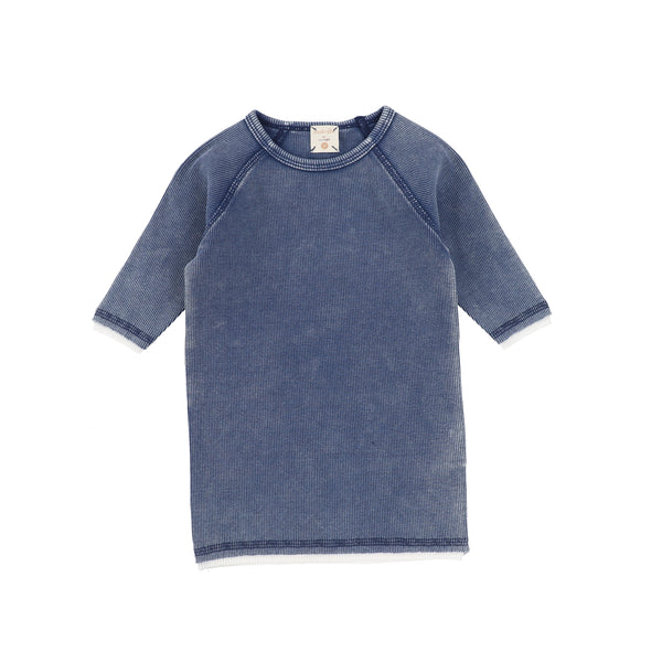 Lil Legs Blue Denim Wash Rib 3/4 Sleeve T-Shirt