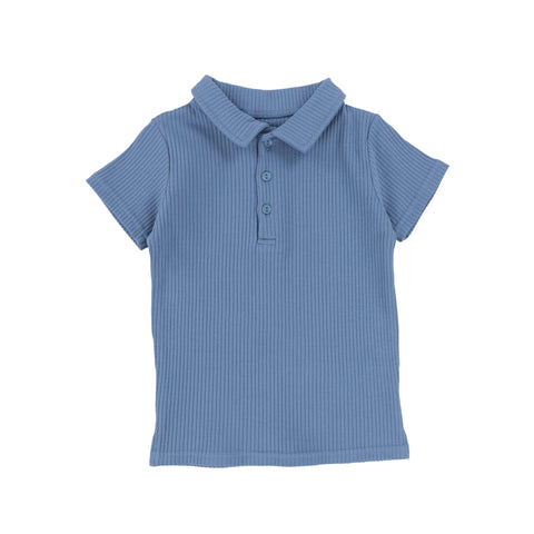 Lil Legs Blue Wide Ribbed Polo