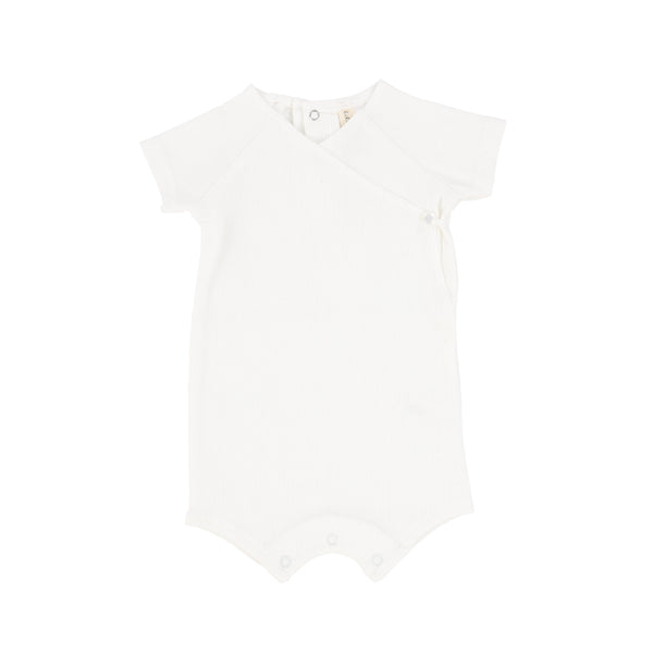 Lil Legs White Boy Ribbed Wrap Romper