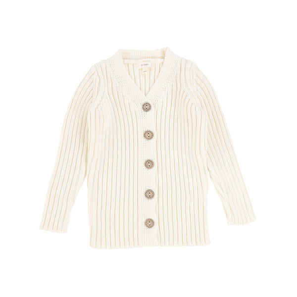 Lil Legs Cream V Neck Knit Cardigan