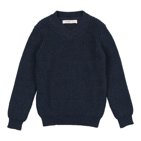 Coco Blanc Blue Boys V-neck Ribbed Sweater