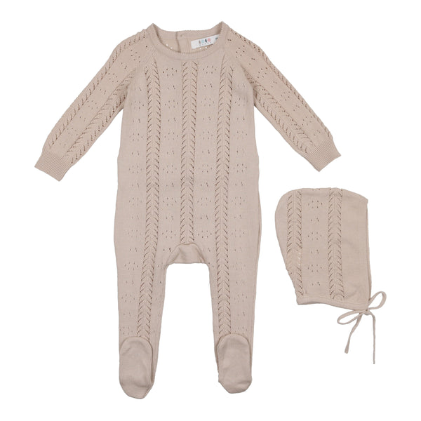 Coco Blanc Cream Pointelle Knit Wrap Onesie With Bonnet