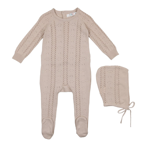 Coco Blanc Cream Pointelle Knit Wrap Onesie With Bonnet