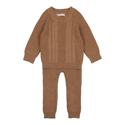 Coco Blanc Camel Cable Sweater Long Pants Set