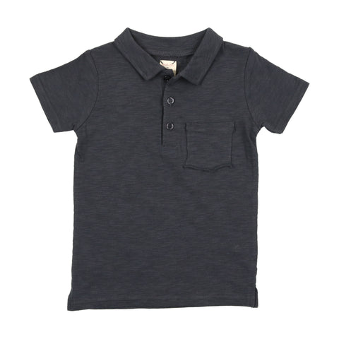 Lil Legs Off Navy Textured Cotton Rolled Edge Polo