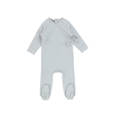 Lil Legs Dusty Blue Brushed Cotton Wrapover Footie