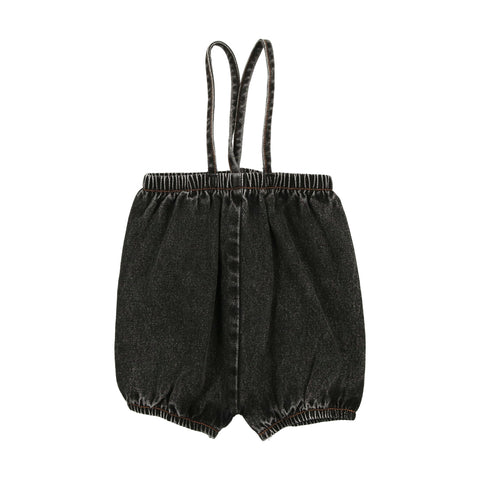 Lil Legs Black Denim Structured Bubble Suspender Shorts