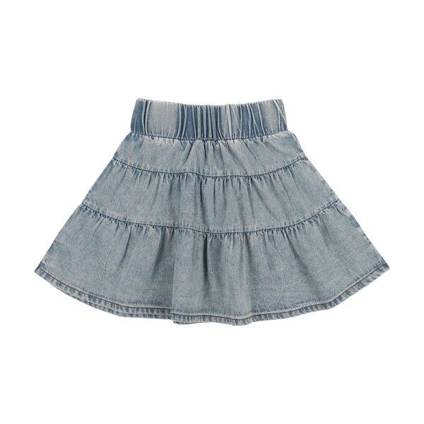 Lil Legs Stone Wash Denim Tiered Skirt