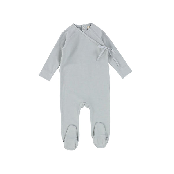 Lil Legs Dusty Blue Brushed Cotton Wrapover Footie