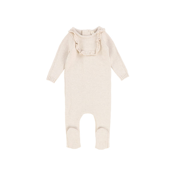 Lil Legs Ecru Cable Bib Style Knit Footie