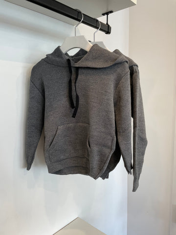 Nupkeet Grey Hooded Knit Sweater