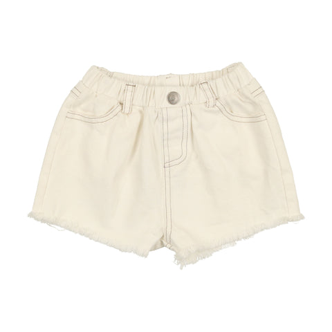 Lil Legs White Denim Structured Fringe Track Shorts