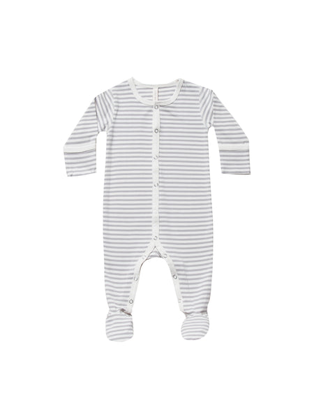 Quincy Mae Grey Striped Footed Onesie