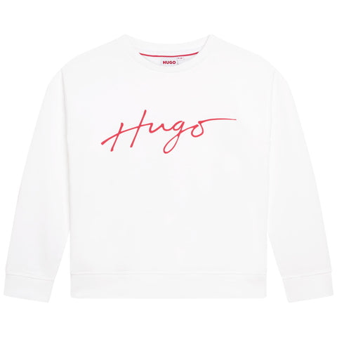 Hugo White & Red Script Sweatshirt