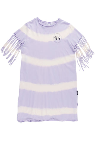 Loud Apparel Gift Ecru/Lavender  Fringe T-shirt Dress