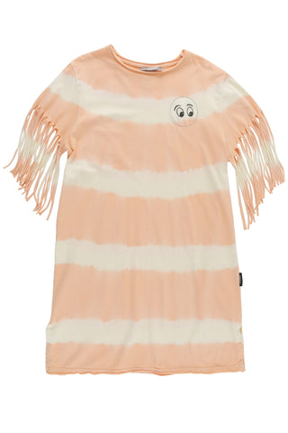 Loud Apparel Gift Ecru/Peach Fringe T-shirt Dress