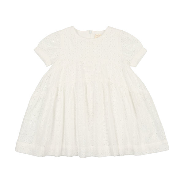 Lil Legs White Eyelet Gathered Short Sleeve Dress