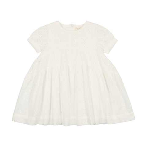 Lil Legs White Eyelet Gathered Short Sleeve Dress