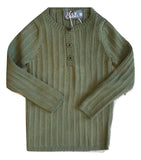 Belati Olive Ribbed Henley Sweater
