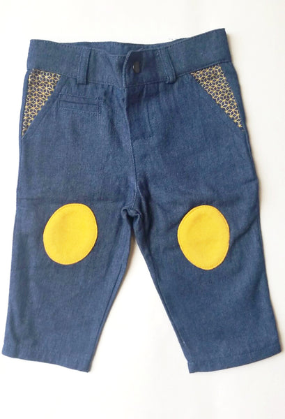 Blune Denim Jean Pants with Yellow Patches