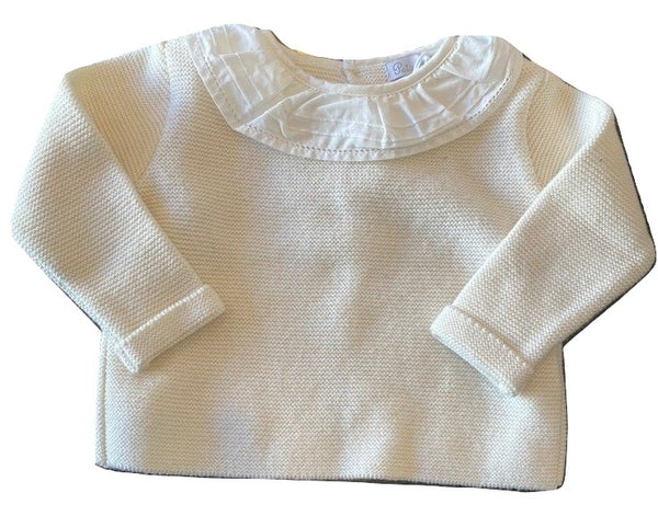 Patachou Cream Ruffle Collar Sweater