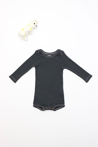 Flora and Henri Long Sleeve Onesie With Snaps Charcoal
