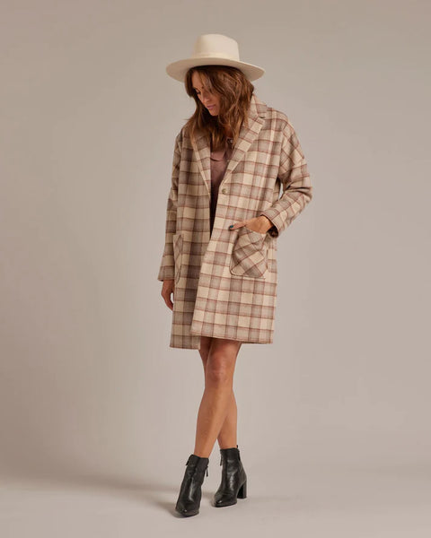Rylee & Cru Womens Grey Plaid Longline Coat