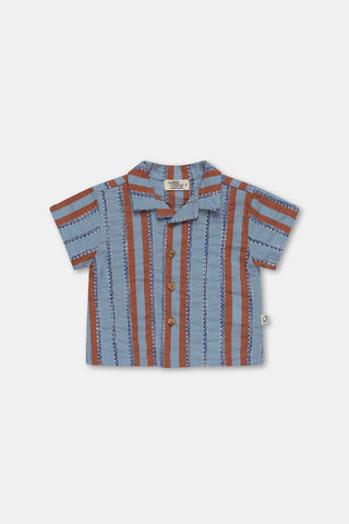My Little Cozmo Baby Embroidered Denim Stripes Short Set