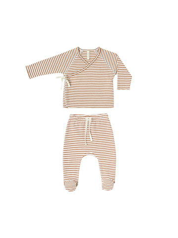 Quincy Mae Rust Stripe Kimono Top + Footed Pant Set