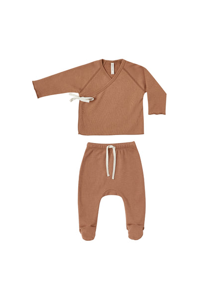 Quincy Mae Rust Kimono Top + Footed Pant Set
