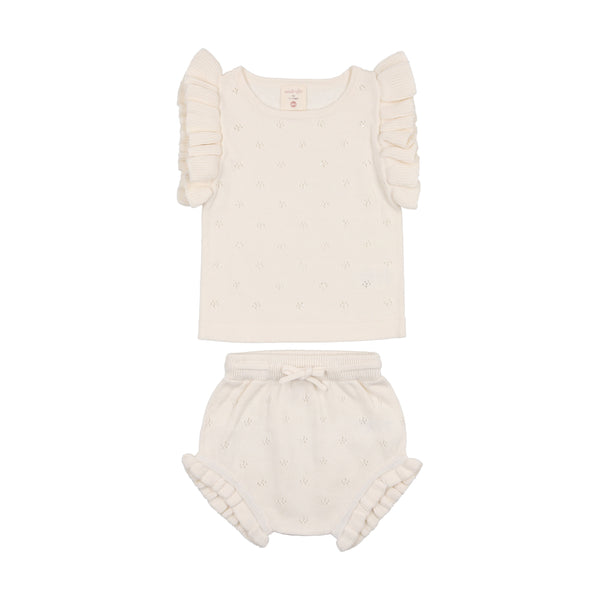 Lil Legs Cream Knit Pointelle Set