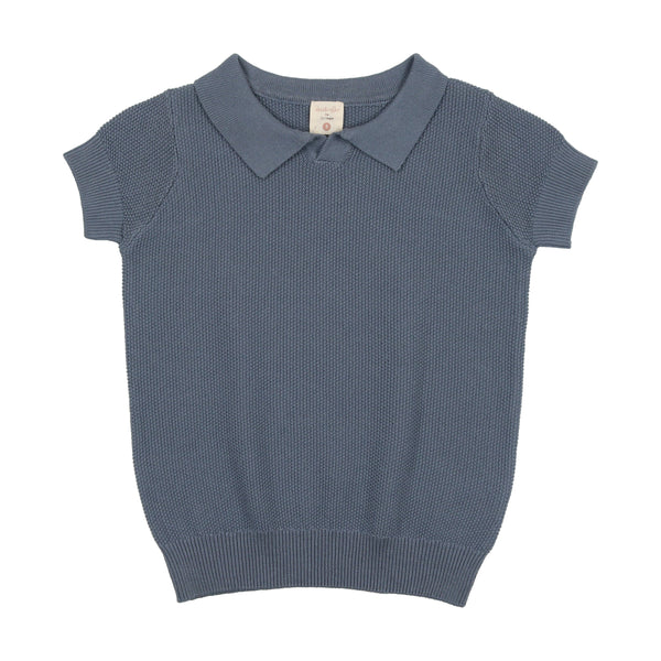 Lil Legs Blue Knit Short Sleeve Polo