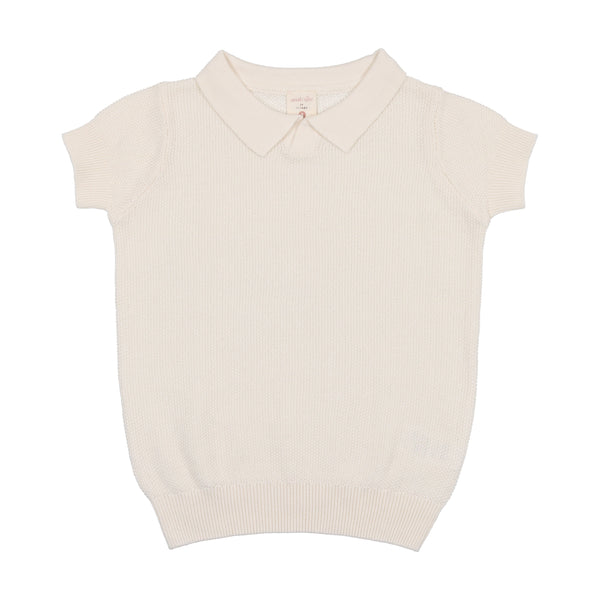 Lil Legs Cream Knit Short Sleeve Polo