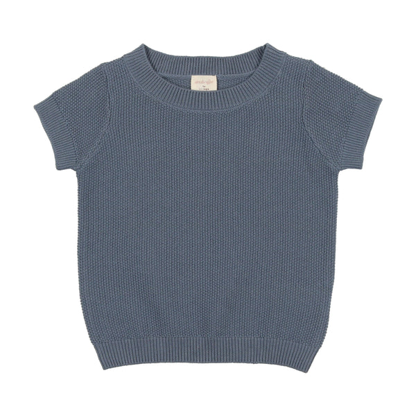 Lil Legs Blue Short Sleeve Knit Sweater