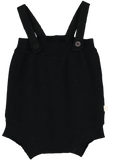 Mini Sibling Black Tricot Romper with Suspenders