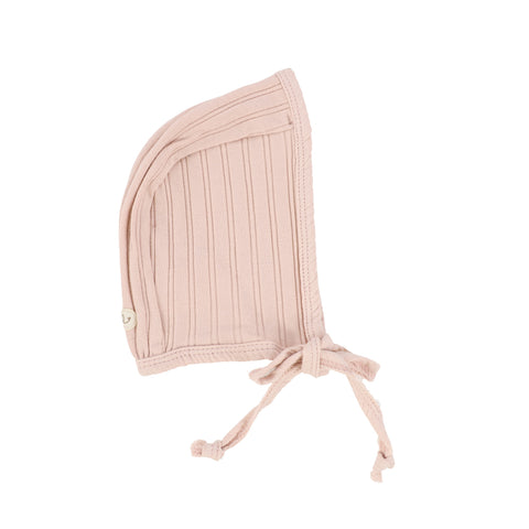 Lil Legs Soft Pink Ribbed Muslin Bonnet