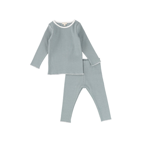 Lil Legs Seafoam/White Contrast Band Long Sleeve Set