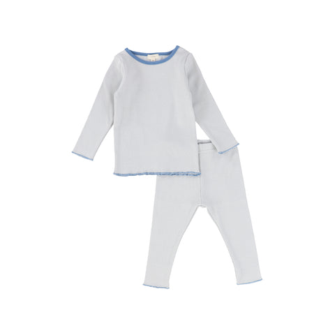 Lil Legs Pale Blue/Royal Blue Contrast Band Long Sleeve Set