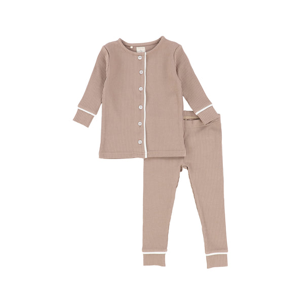 Lil Legs Sand Long Sleeve Button Front Pjs