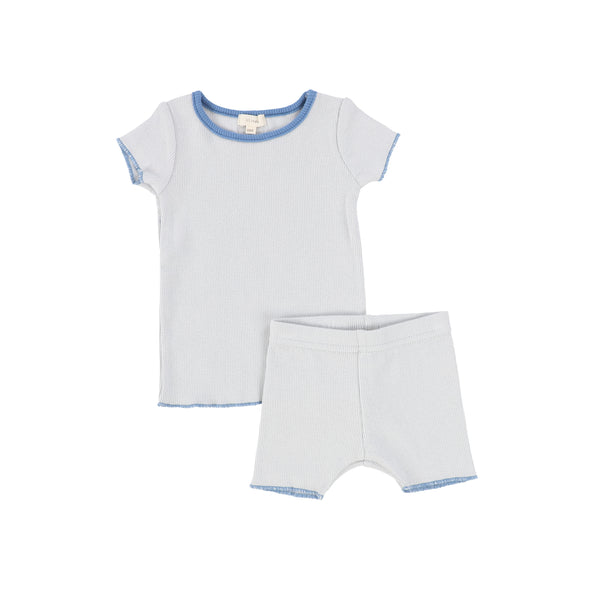 Lil Legs Pale Blue/Royal Blue Contrast Band Ribbed Short Sleeve Set