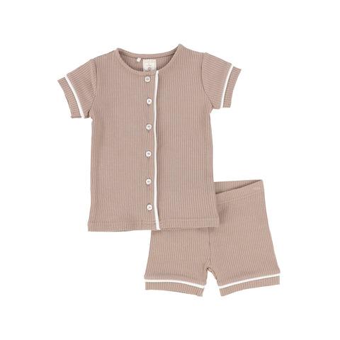 Lil Legs Sand Short Sleeve Button Front Pjs