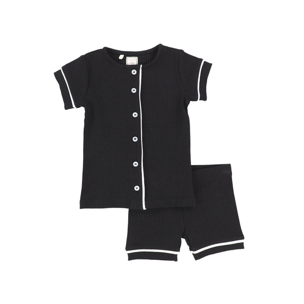 Lil Legs Black Short Sleeve Button Front Pjs