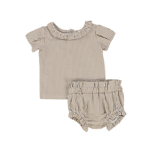 Lil Legs Caramel Gingham Ruffle Blouse Set