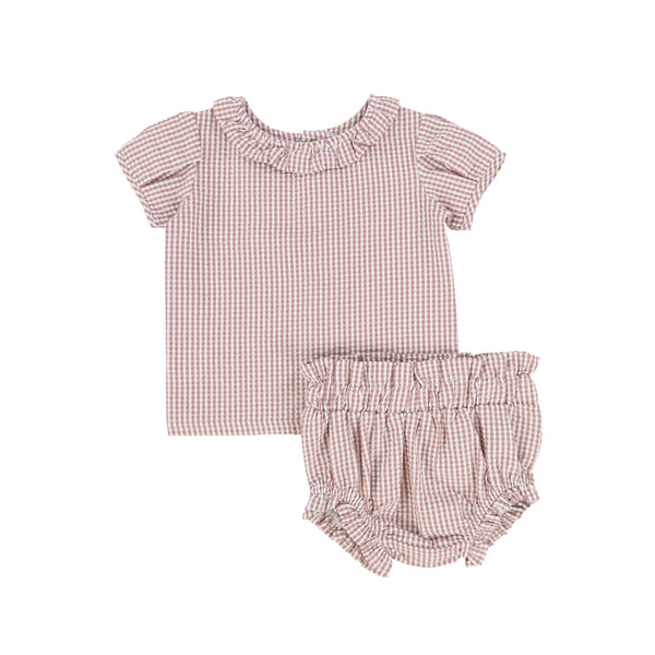 Lil Legs Mauve Gingham Ruffle Blouse Set