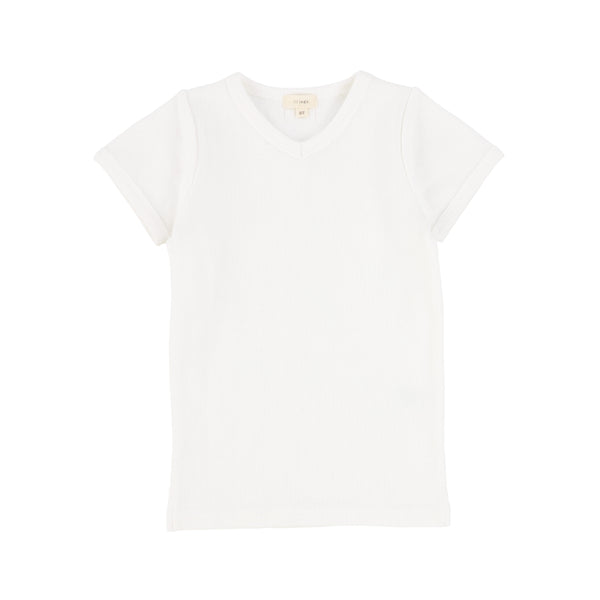 Lil Legs Pure White Ribbed V-Tee