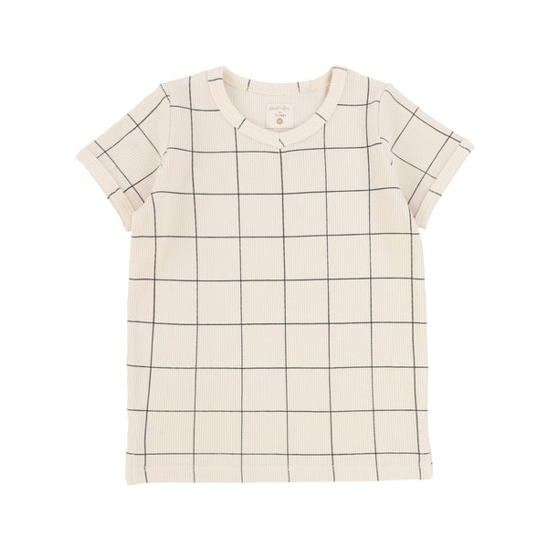 Lil Legs Natural/Black Windowpane V-Tee